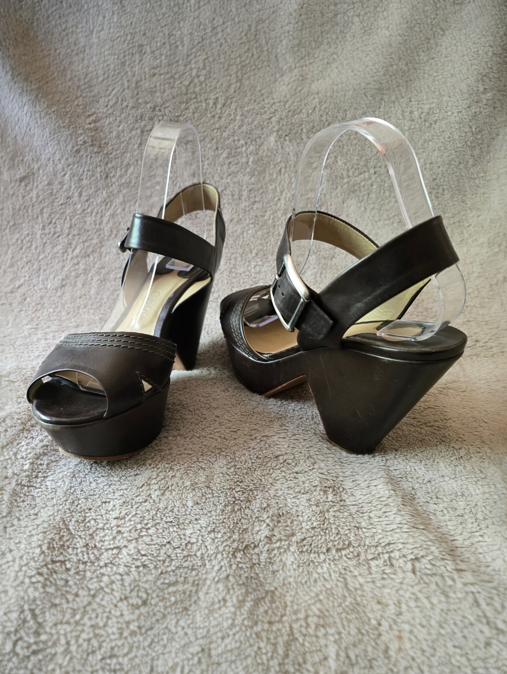 Vintage Chloé Chunky Heel Platform Brown Leather Sandals size 39